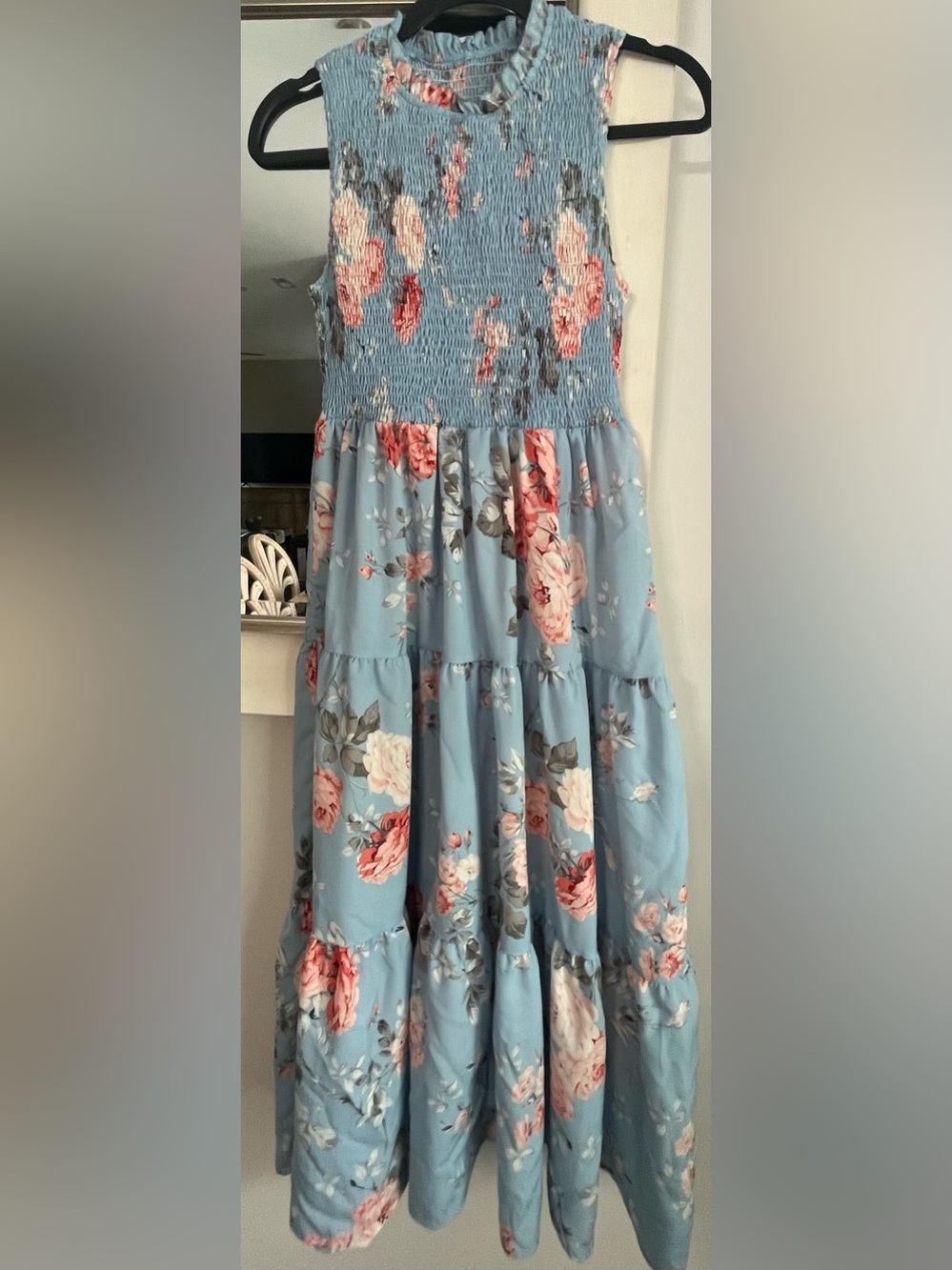 SHEIN Blue Floral Smocked Midi Dress